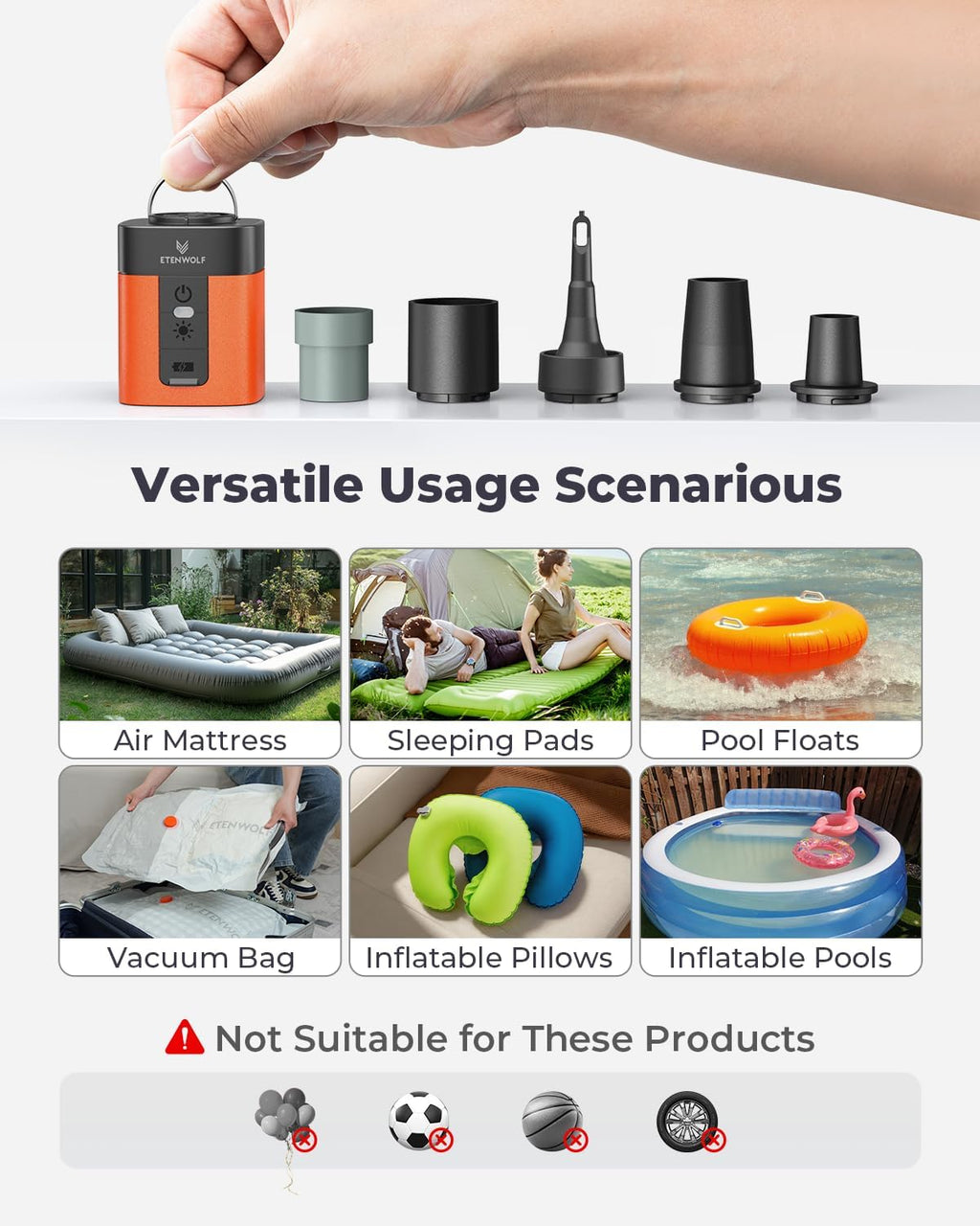AIR 3 Air Pump for Inflatables with 2600 Mah Battery & Camping Light, Ultra-Fast and Mini Electric Air Pump, Inflate Deflate for Air Mattress, Pool Floats, Vacuum Storage Bags