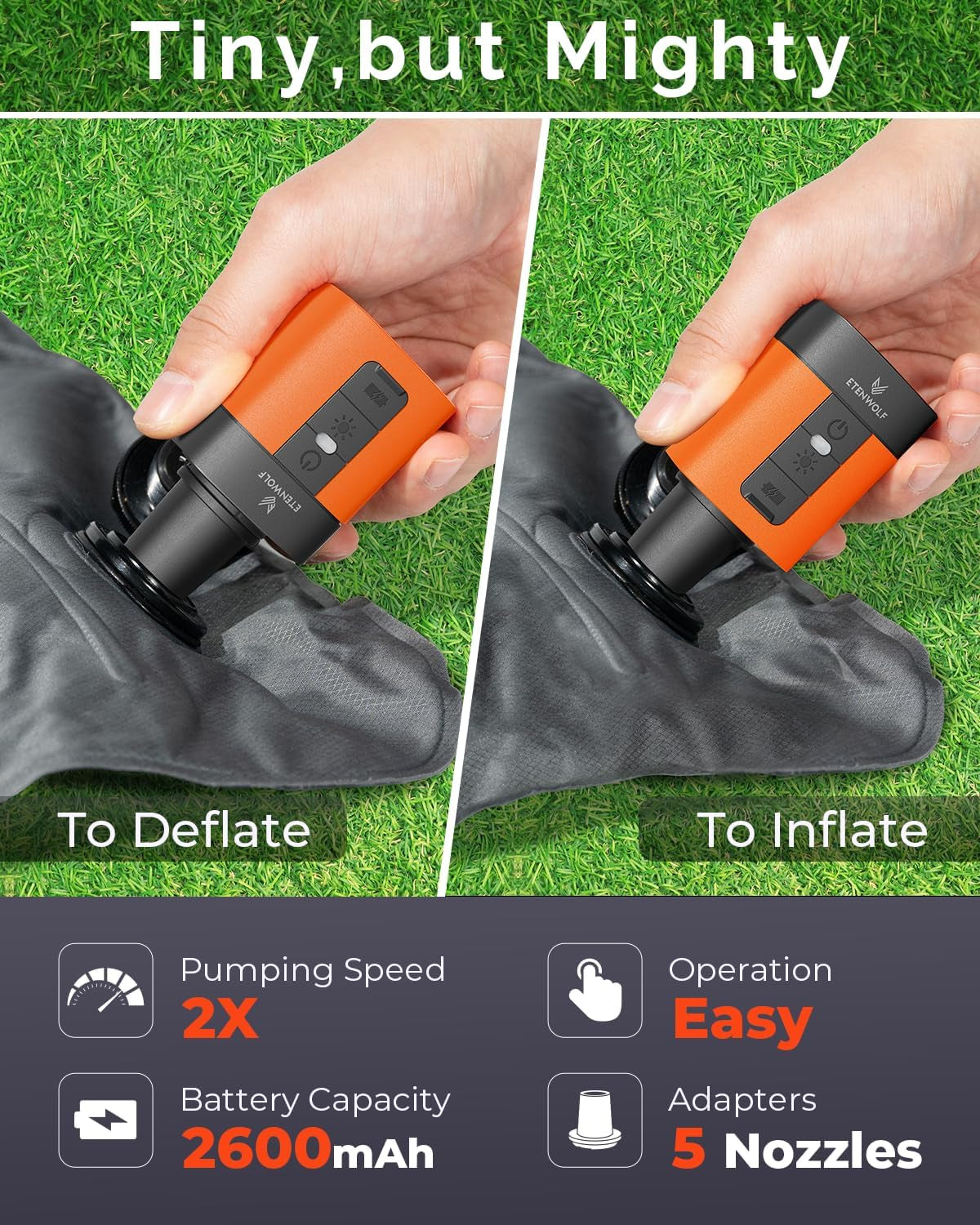 AIR 3 Air Pump for Inflatables with 2600 Mah Battery & Camping Light, Ultra-Fast and Mini Electric Air Pump, Inflate Deflate for Air Mattress, Pool Floats, Vacuum Storage Bags