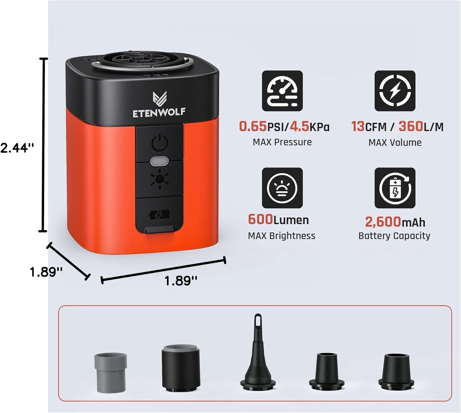 AIR 3 Air Pump for Inflatables with 2600 Mah Battery & Camping Light, Ultra-Fast and Mini Electric Air Pump, Inflate Deflate for Air Mattress, Pool Floats, Vacuum Storage Bags